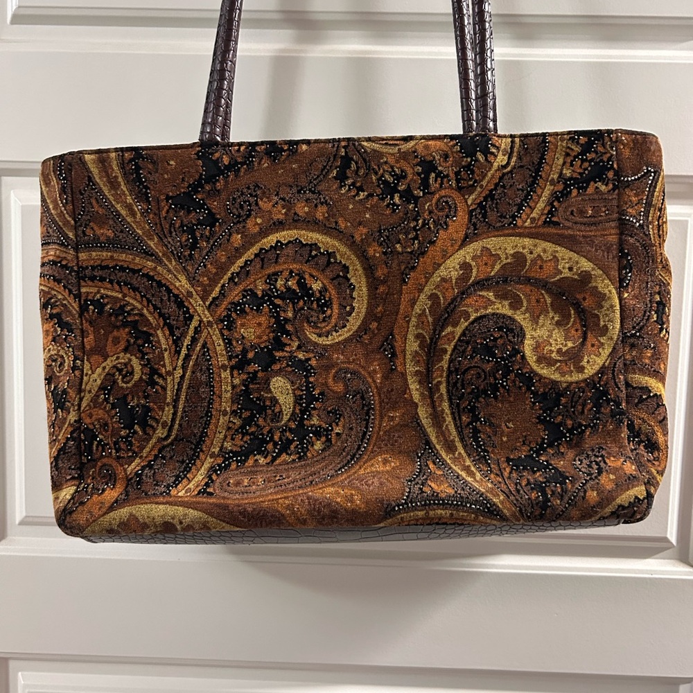 Bueno Brand Luxurious Brown and Black Paisley Shoulder Bag